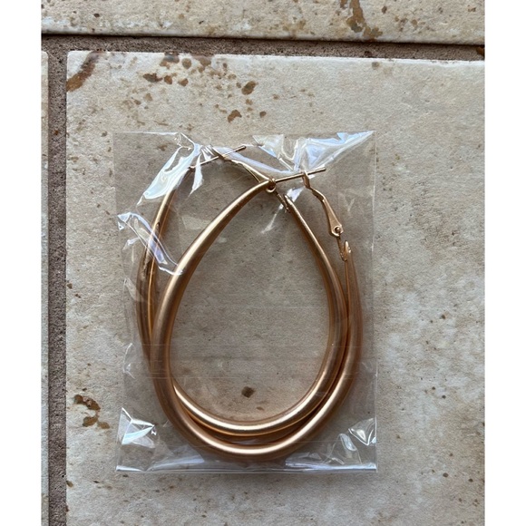 Gold Oval Drop Hoop Earring - Picture 5 of 5